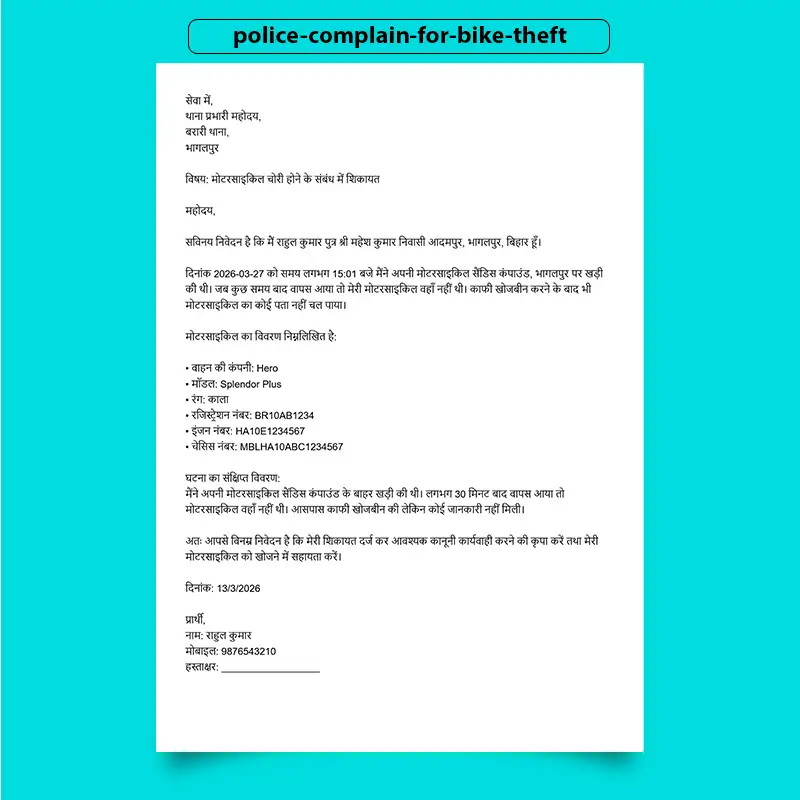 police complain for bike theft